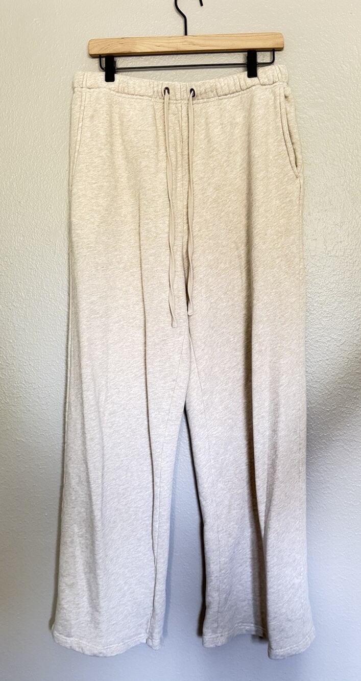 Elwood Sweatpants Women Large Gray 100% Cotton Wide Leg Casual Drawstring Waist